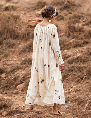 Kharakapas-Gul Offwhite Maxi Print Dress-INDIASPOPUP.COM