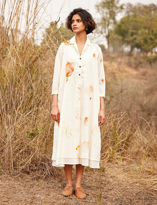 Kharakapas-French Hydrangea Offwhite Breezy Dress-INDIASPOPUP.COM