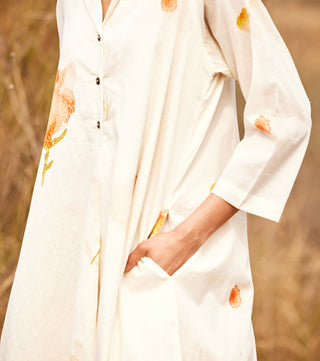 Kharakapas-French Hydrangea Offwhite Breezy Dress-INDIASPOPUP.COM