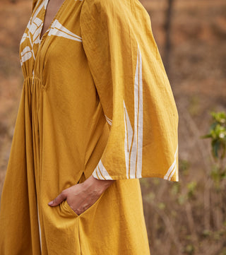 Kharakapas-Sahara Yellow Ochre Breezy Maxi Dress-INDIASPOPUP.COM