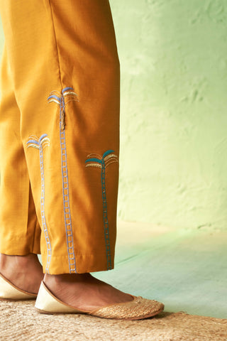 Mustard chanderi tunic and pants