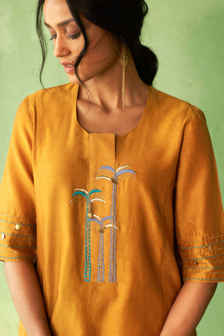 Mustard chanderi tunic and pants