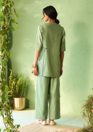Tea green chanderi tunic and pants