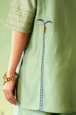 Tea green chanderi tunic and pants