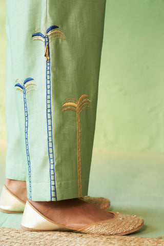 Tea green chanderi tunic and pants