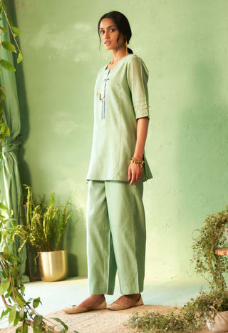Tea green chanderi tunic and pants