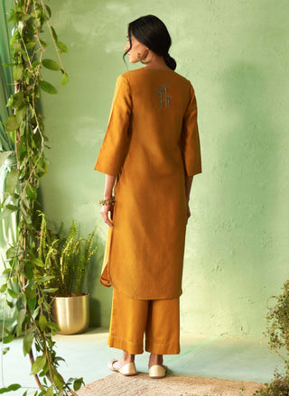 Mustard straight kurta set