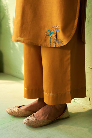 Mustard straight kurta set
