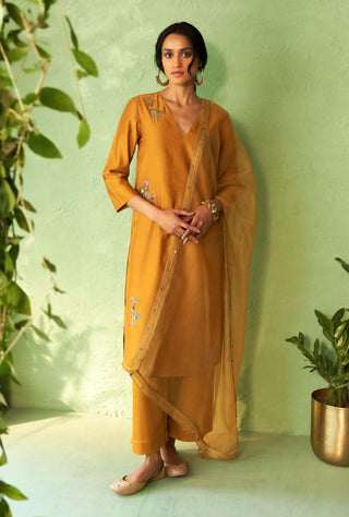 Mustard straight kurta set