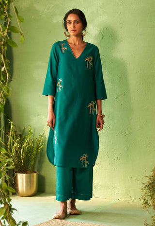 Peacock green straight kurta set