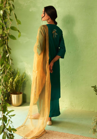Peacock green straight kurta set