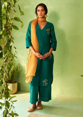 Peacock green straight kurta set