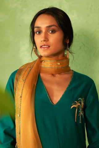 Peacock green straight kurta set