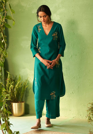 Peacock green straight kurta set