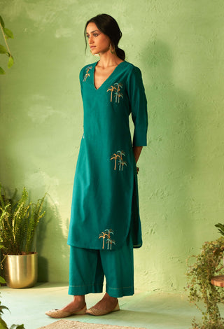 Peacock green straight kurta set