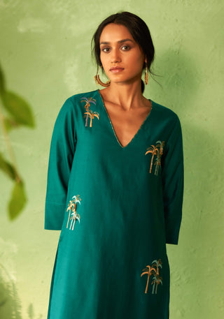 Peacock green straight kurta set