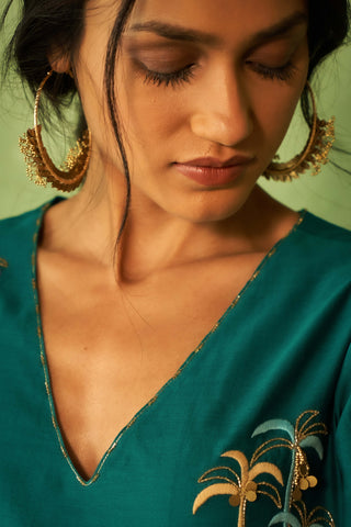 Peacock green straight kurta set