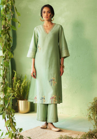 Tea green a-line kurta set