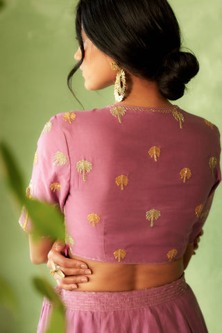 Purple angrakha blouse and lehenga set