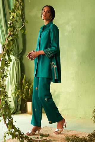 Peacock green hi-low kurta and pants