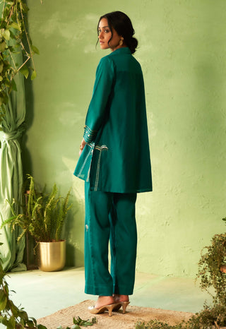 Peacock green hi-low kurta and pants