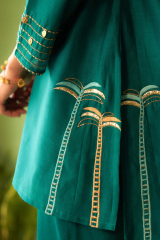 Peacock green hi-low kurta and pants