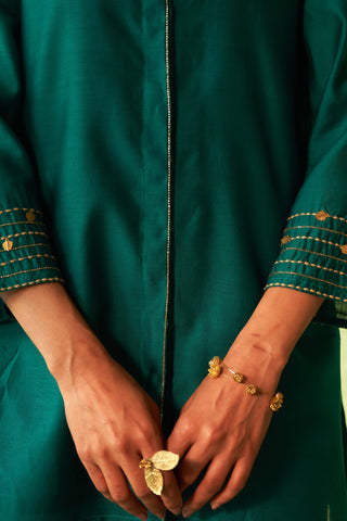 Peacock green hi-low kurta and pants