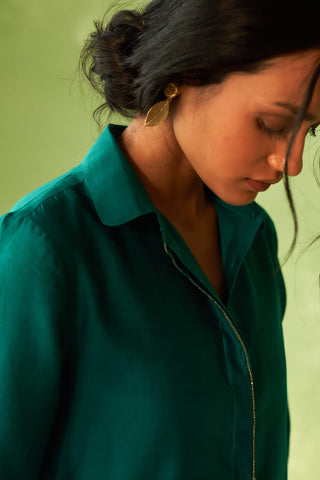 Peacock green hi-low kurta and pants