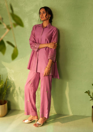 Purple hi-low kurta and pants