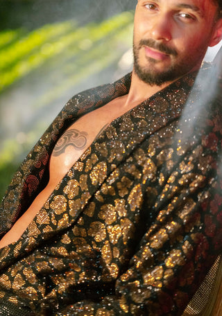 Noir regent black gold print shirt and trouser