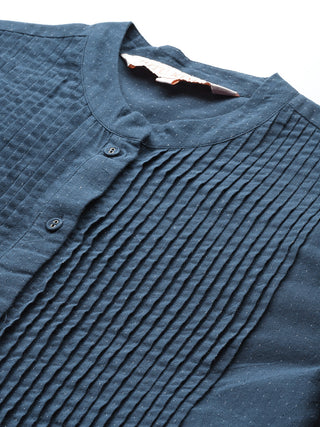 Blue solid full sleeves calf length kurta