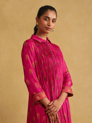 Ritu Kumar-Pink & Orange Floral Chinon Kurta-INDIASPOPUP.COM