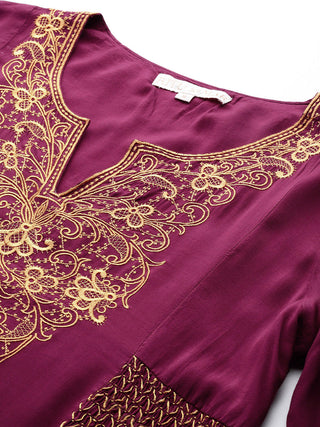 Maroon solid full sleeves a-line kurta