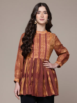 Rust tie dye a-line kurti