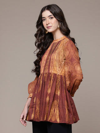 Rust tie dye a-line kurti