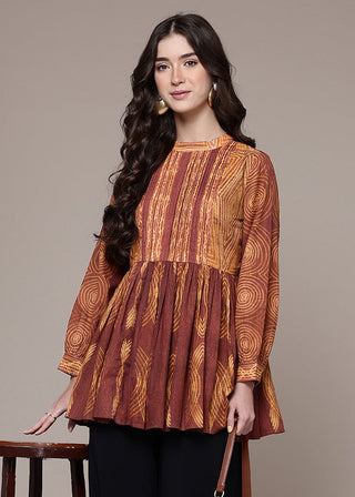 Rust tie dye a-line kurti