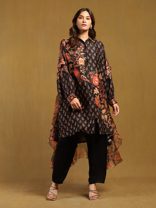 Black and multi tree of life asymmetric kurti