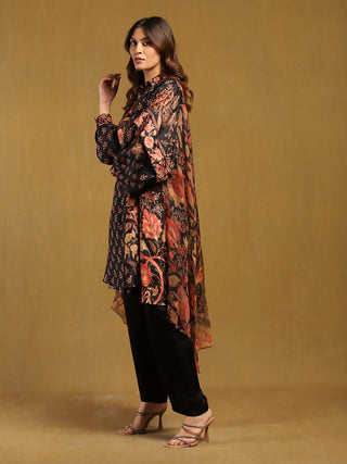 Black and multi tree of life asymmetric kurti