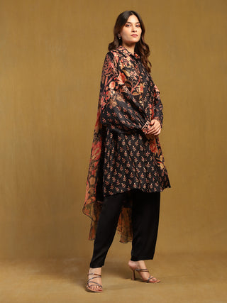Black and multi tree of life asymmetric kurti
