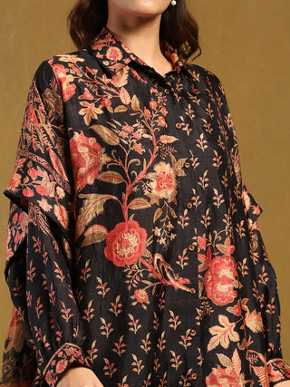 Black and multi tree of life asymmetric kurti