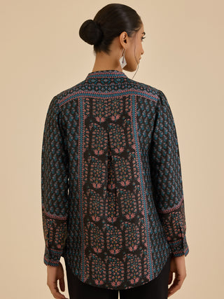 Black and turquoise keya button-down kurti