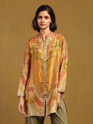 Olive jasbira handcrafted kurti