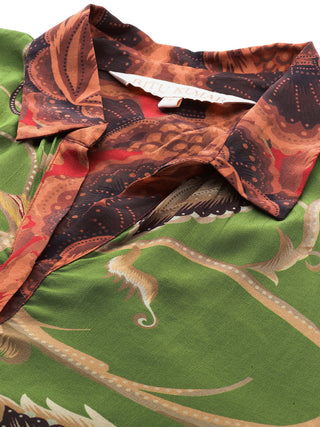 Green floral full sleeves v-neck tunic