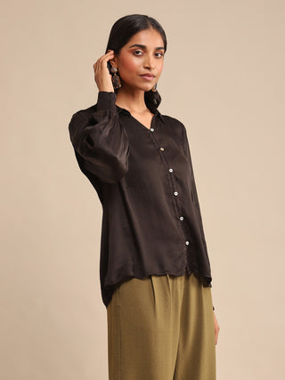 Ritu Kumar-Black Solid Button Down Shirt-INDIASPOPUP.COM