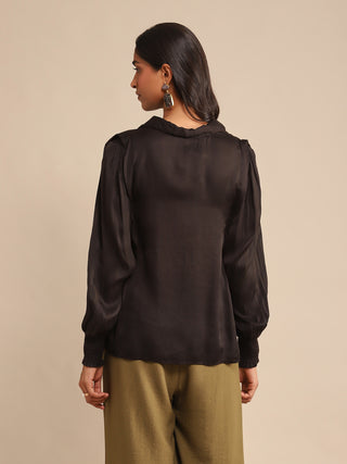 Ritu Kumar-Black Solid Button Down Shirt-INDIASPOPUP.COM