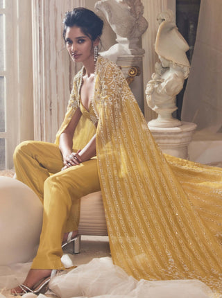 Kira yellow bustier cape and pant set