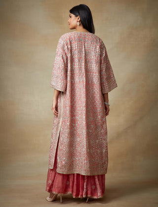 Kisneel By Pam Mehta-Coral Embroidered Jacket And Gharara Set-INDIASPOPUP.COM