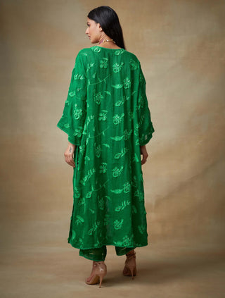 Kisneel By Pam Mehta-Green Linen Jacket And Camisole Set-INDIASPOPUP.COM