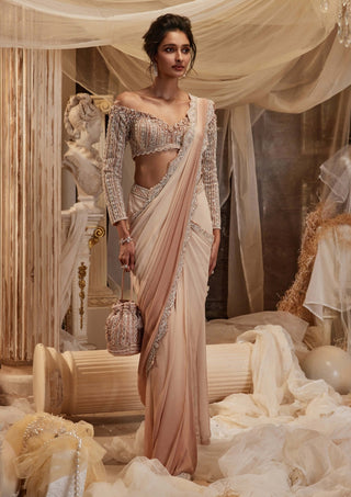 Kynah Soft Pink Drape Sari And Blouse by Roqa, available on Indiaspopup.com