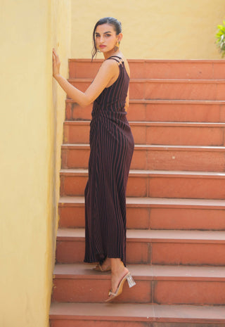 Angela wine and blue dress